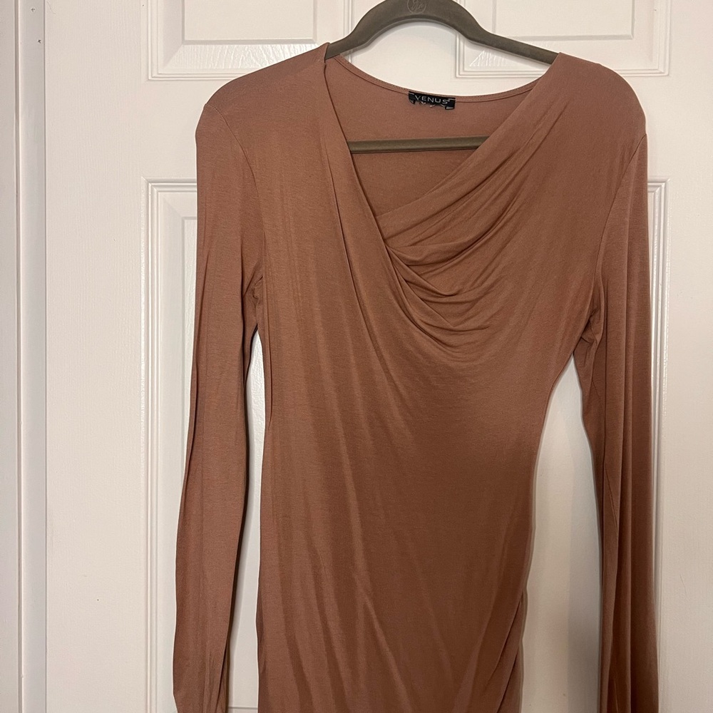 VENUS Tan Drape Neck Blouse
